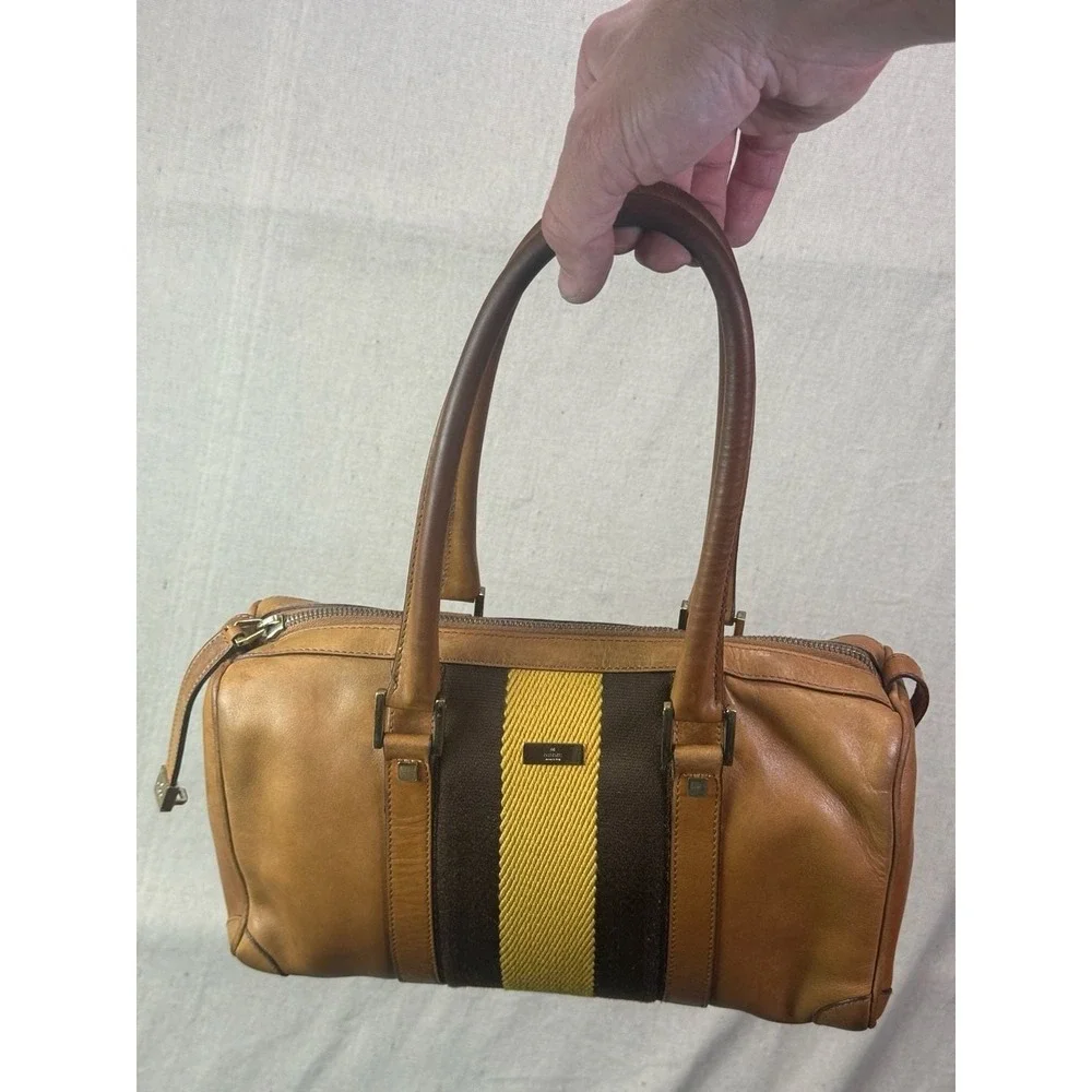 Vintage‎ Gucci Sherry Line Leather Boston Bag Tan Brown